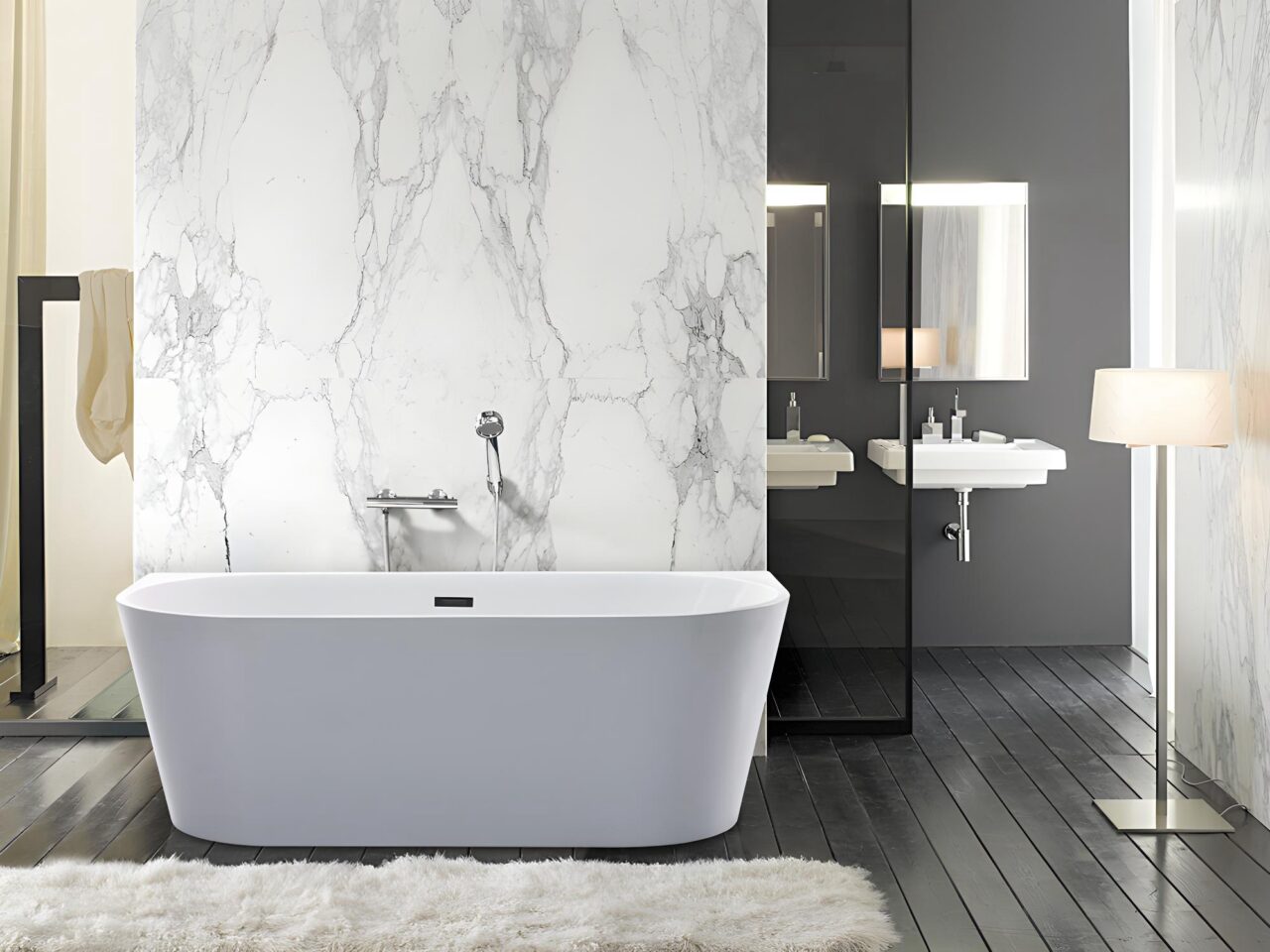Baignoire semi îlot - 245L - 170 x 75 x 58 cm - Blanche - Acrylique - DIVINA
