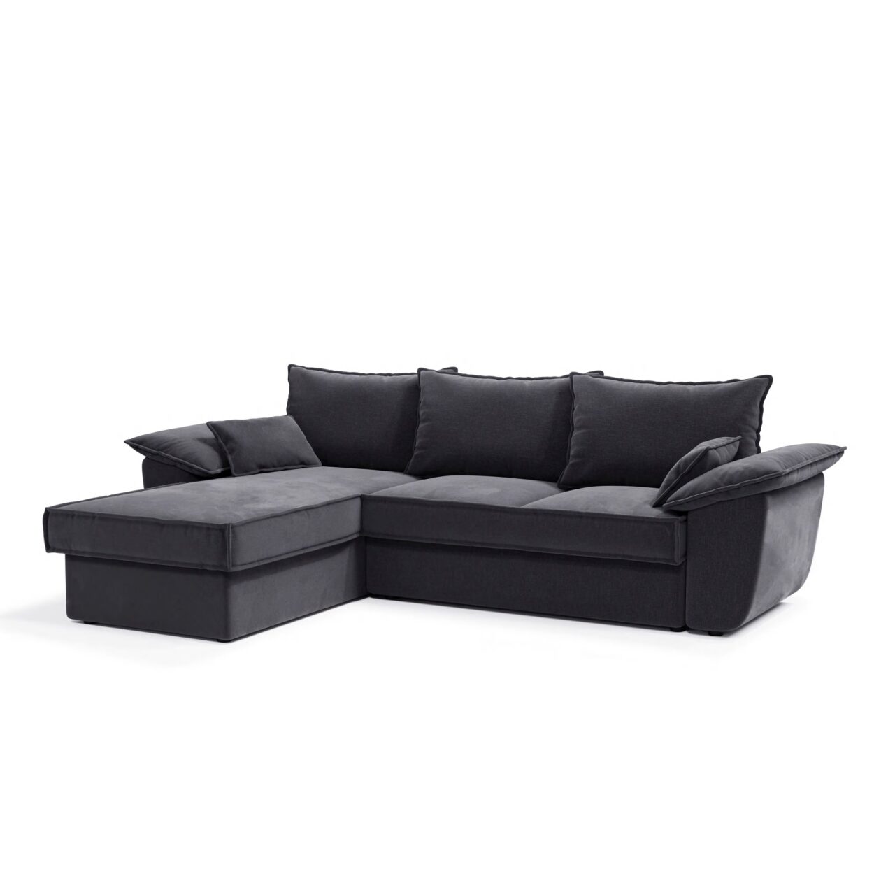 Canapé d'angle gauche coffre convertible velours gris graphite 257cm sacha