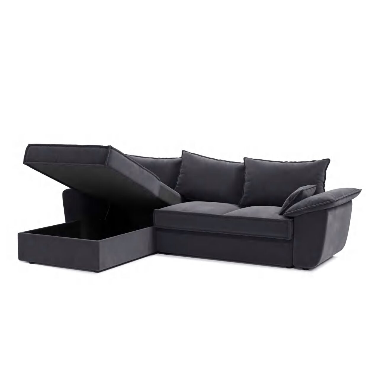 Canapé d'angle gauche coffre convertible velours gris graphite 257cm sacha – Image 3