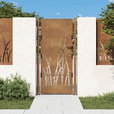 vidaXL Portail de jardin 105x205 cm acier corten conception d'herbe 153177