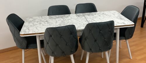 SALLE À MANGER LEXUS 6 chaises en velours anti taches + table extensible