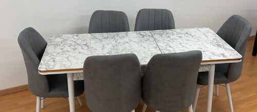 SALLE À MANGER SUZANNE lot de 4 ou 6 chaises en tissus anti taches + table extensible