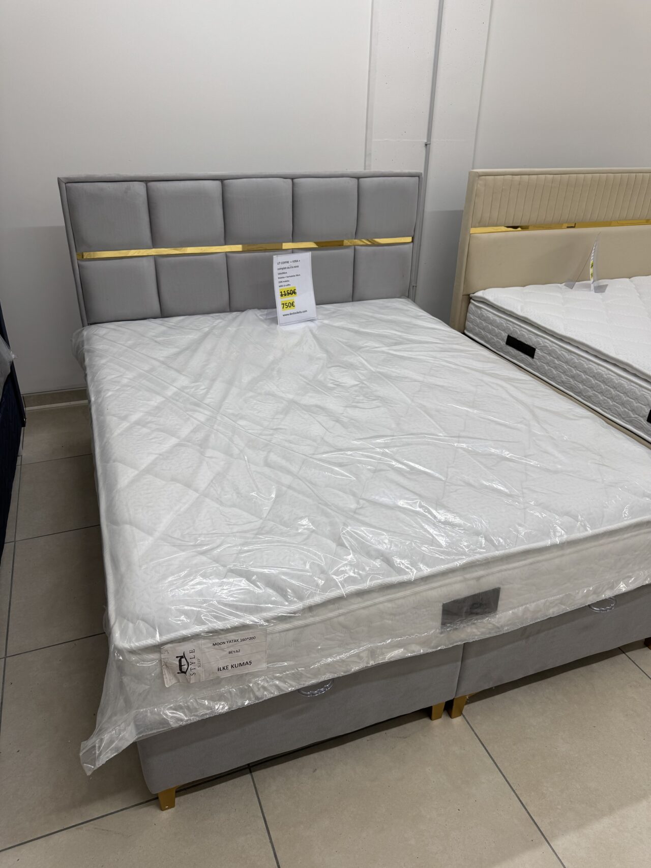 Lit Coffre complet VERA 90x190cm pu 160x200cm  avec matelas surmatelas gris ou beige – Image 2