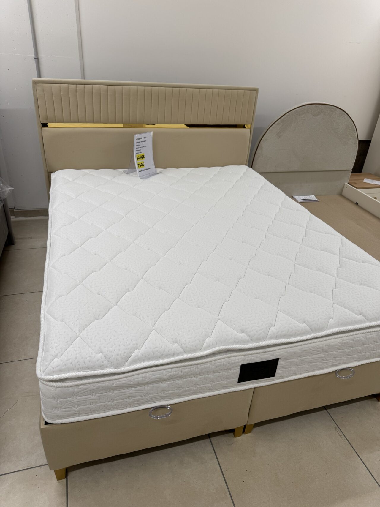 Lit Coffre complet VERA 90x190cm pu 160x200cm  avec matelas surmatelas gris ou beige