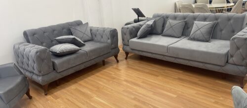 Salon complet LUXE avec canapé 3-2-1 Olivia ou Yasemin + Salle à manger Luxe 6 chaises et une table ovale 170x90cm et un meuble tv cheminée avec la musique 160cm ou 180cm ou 200cm au choix