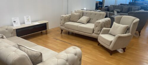 Canapé 3-2-1 Olivia ou Yasemin en velours anti taches 3 places et 2 places convertibles avec coffre de rangement