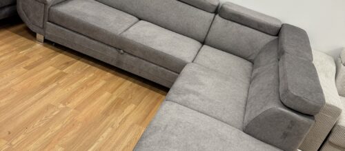 Canapé d’angle Paul en velours  angle gauche ou droit gris 270x230cm convertible avec coffre de rangement anti taches